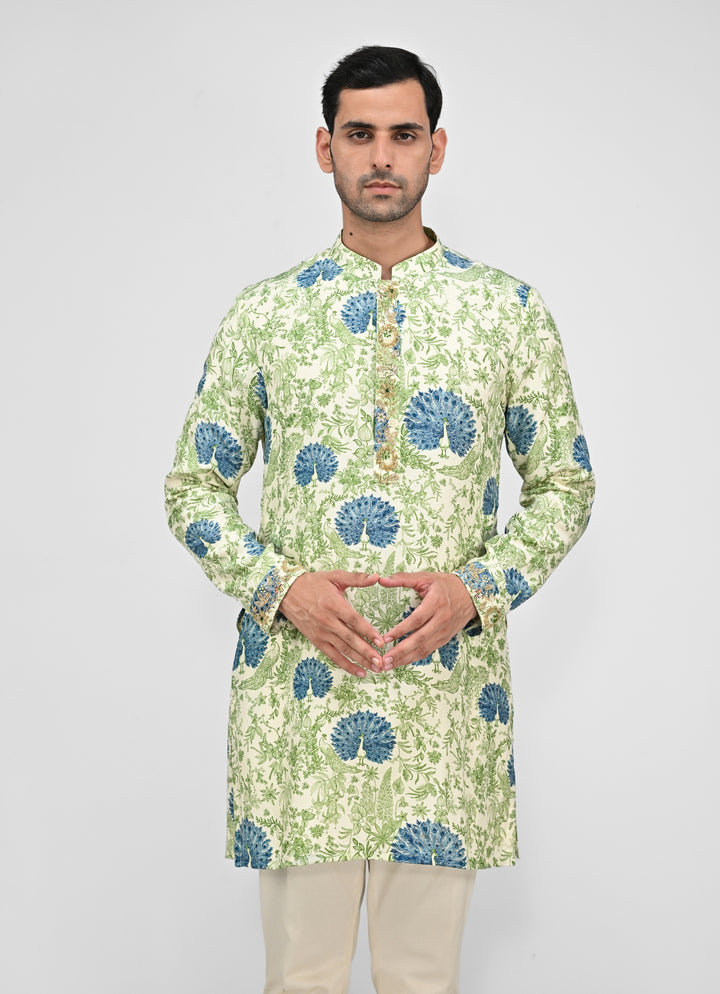 Green Printed Kurta Pants Set