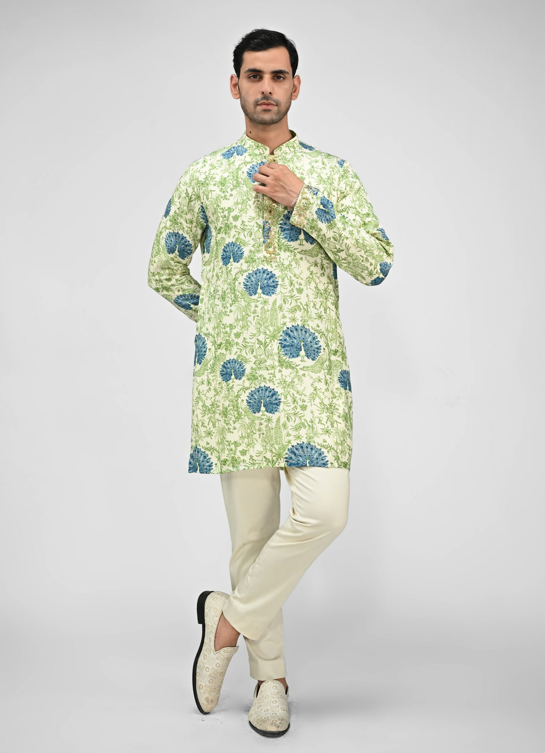 Green Printed Kurta Pants Set