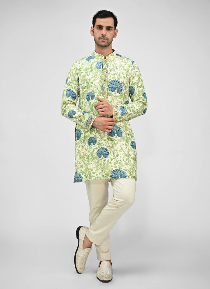 Green Printed Kurta Pants Set