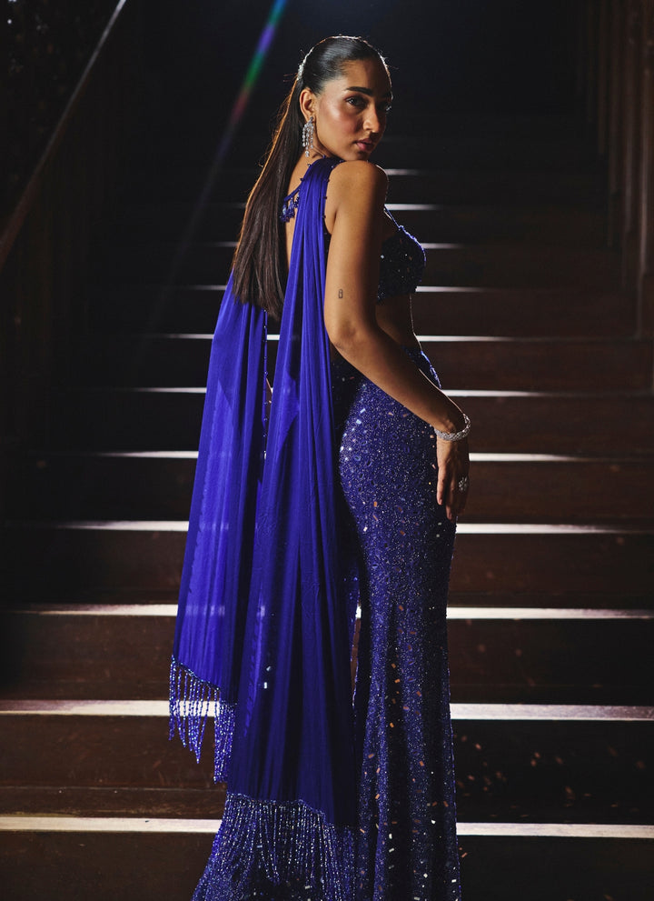 Blue Georgette Blouse Sharara Set