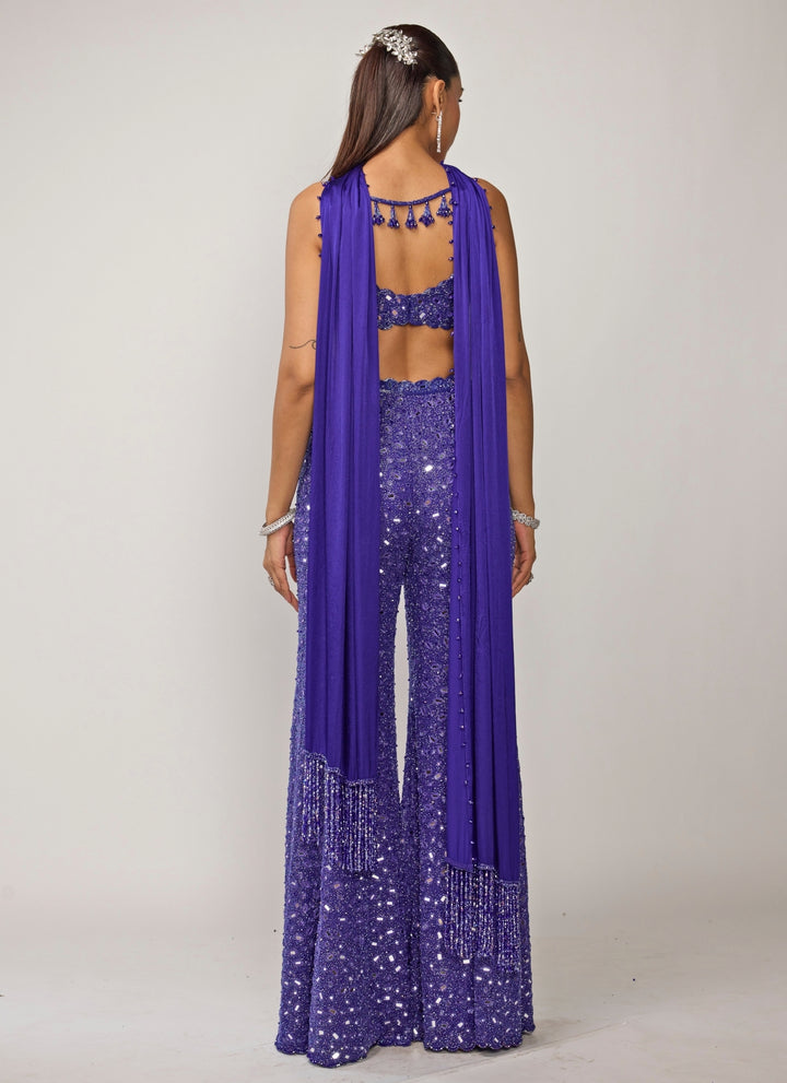 Blue Georgette Blouse Sharara Set