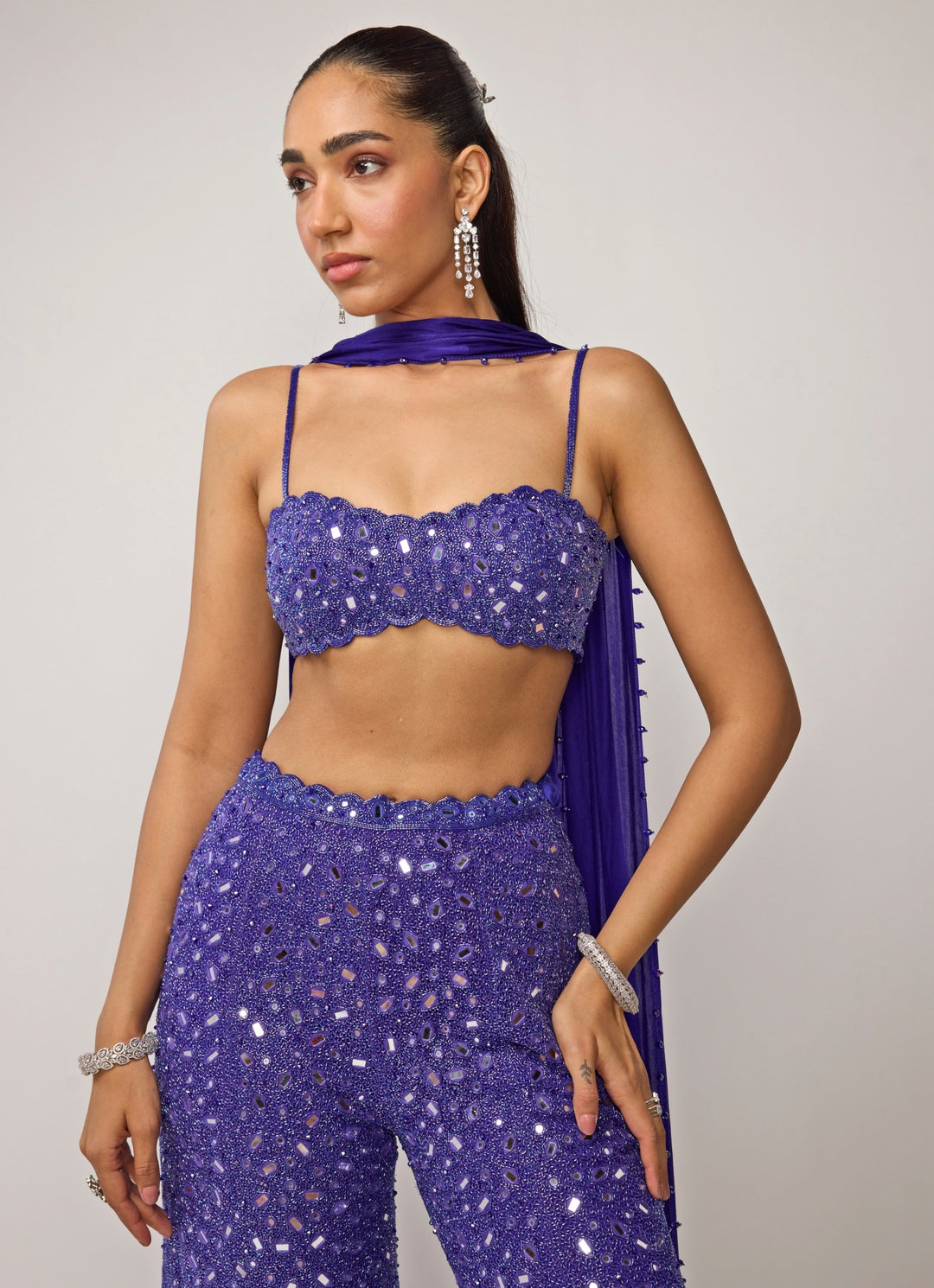 Blue Georgette Blouse Sharara Set