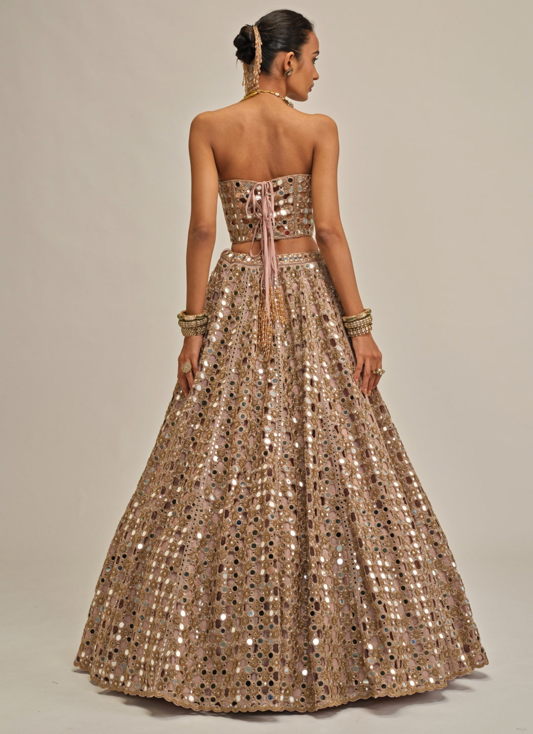 Ash Pink Embroidered Georgette Corset Lehenga