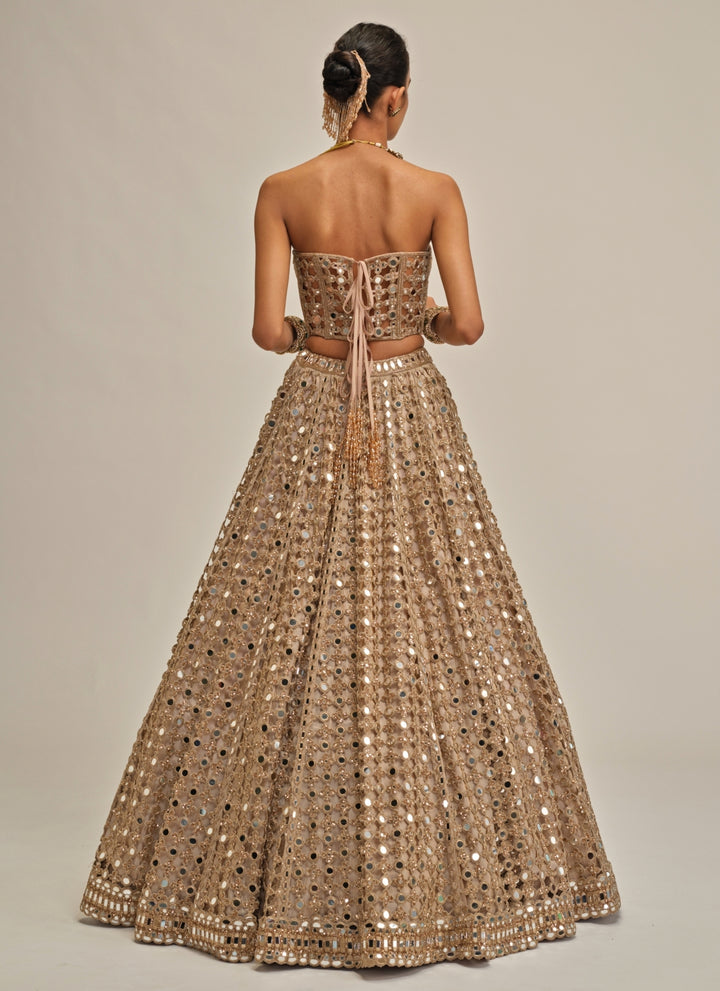 Beige Gold Georgette Corset Lehenga