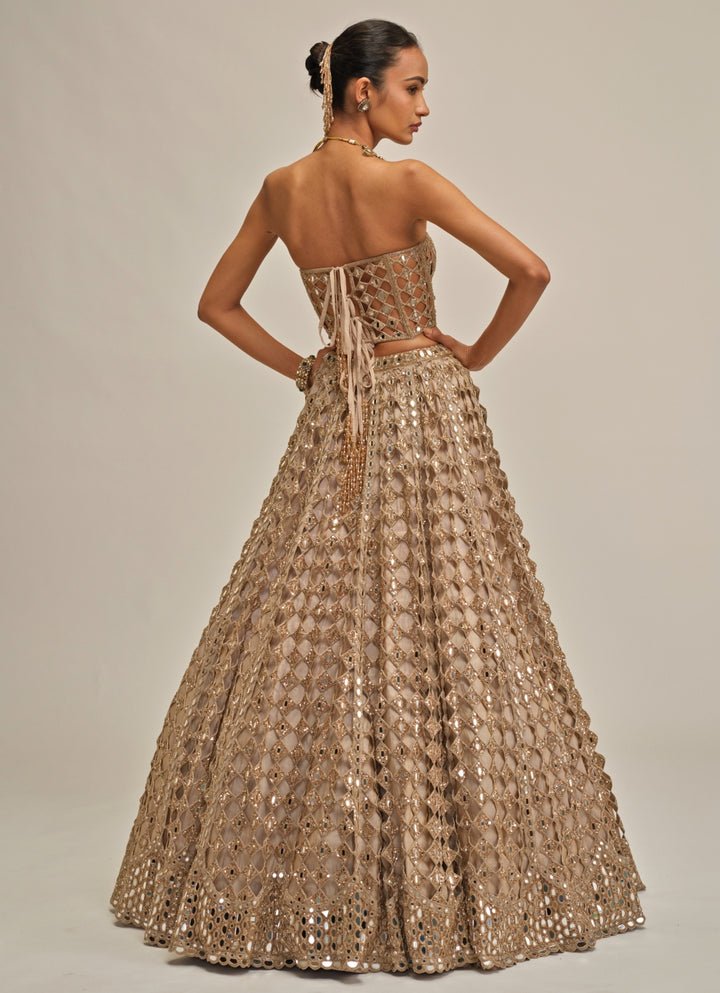 Beige Gold Georgette Corset Lehenga