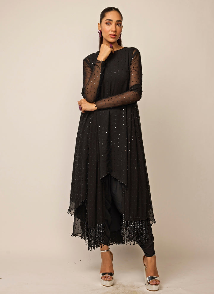 Black Georgette Kurta Dhoti Set