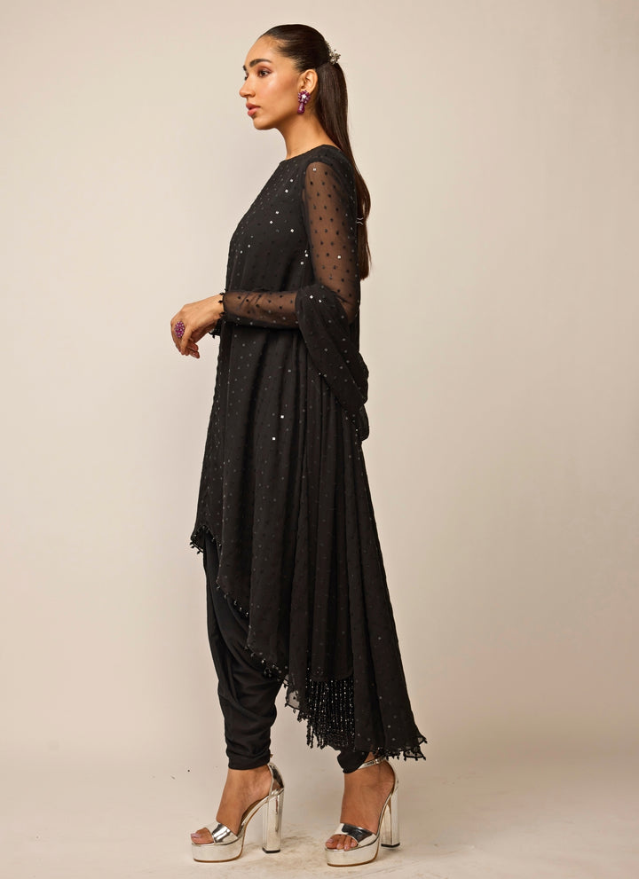 Black Georgette Kurta Dhoti Set