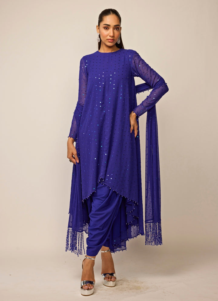 Blue Georgette Kurta Dhoti Set