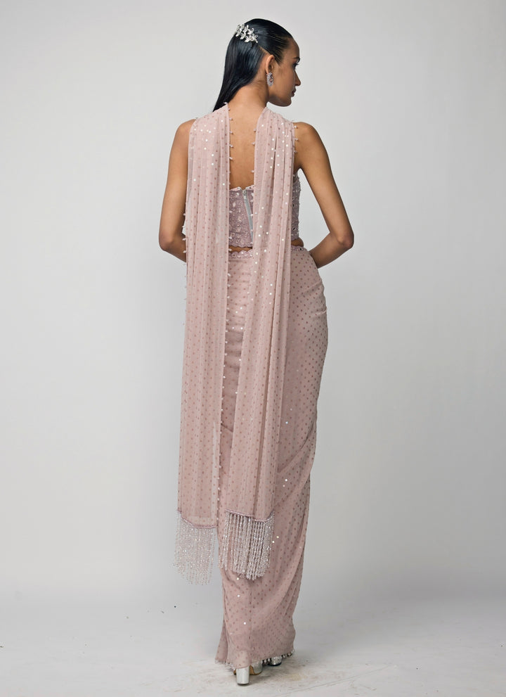 Ash Pink Georgette Drape Skirt With Corset