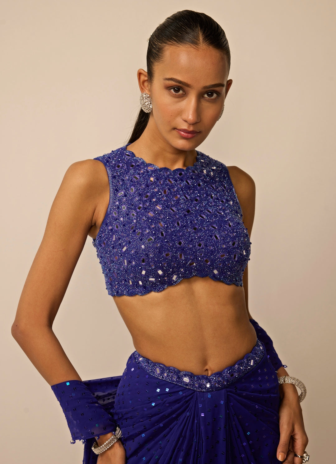 Blue Georgette Draped Skirt Set