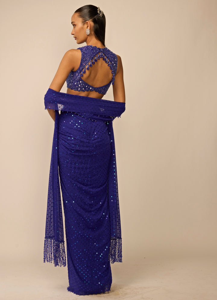 Blue Georgette Draped Skirt Set