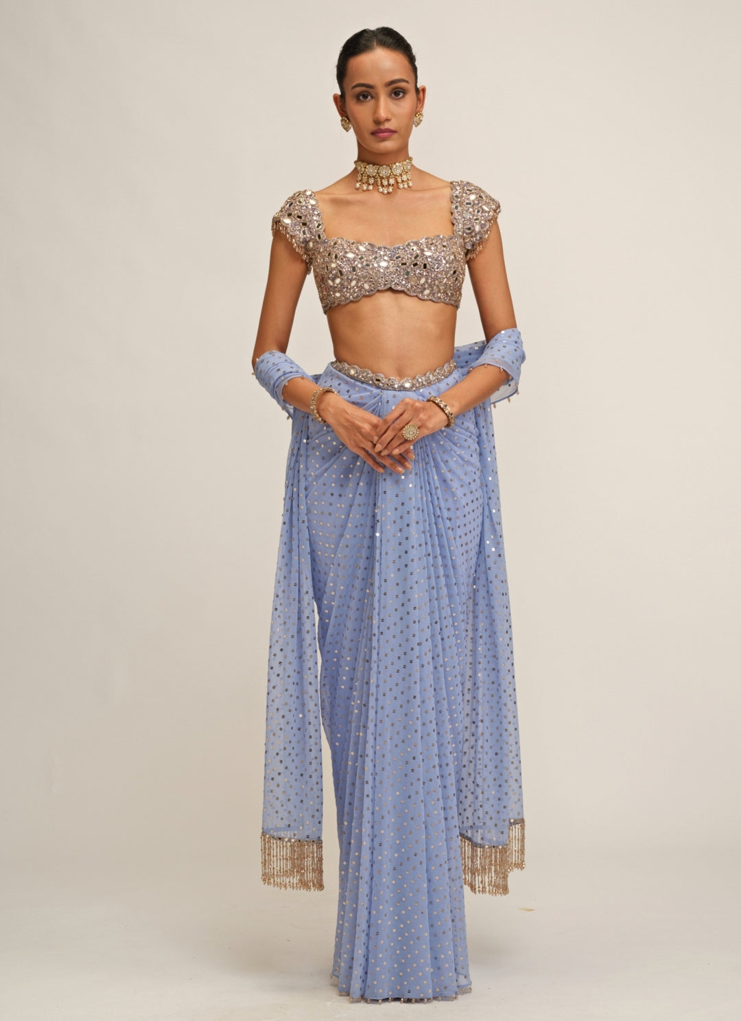 Dew Blue Georgette Draped Skirt