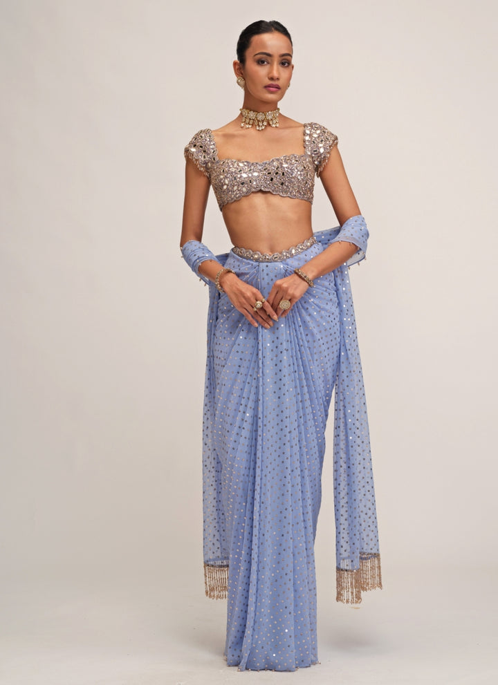 Dew Blue Georgette Draped Skirt