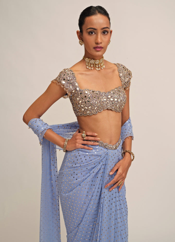 Dew Blue Georgette Draped Skirt