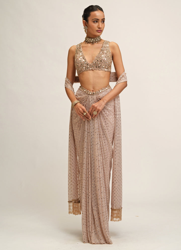 Ash Pink Georgette Draped Skirt