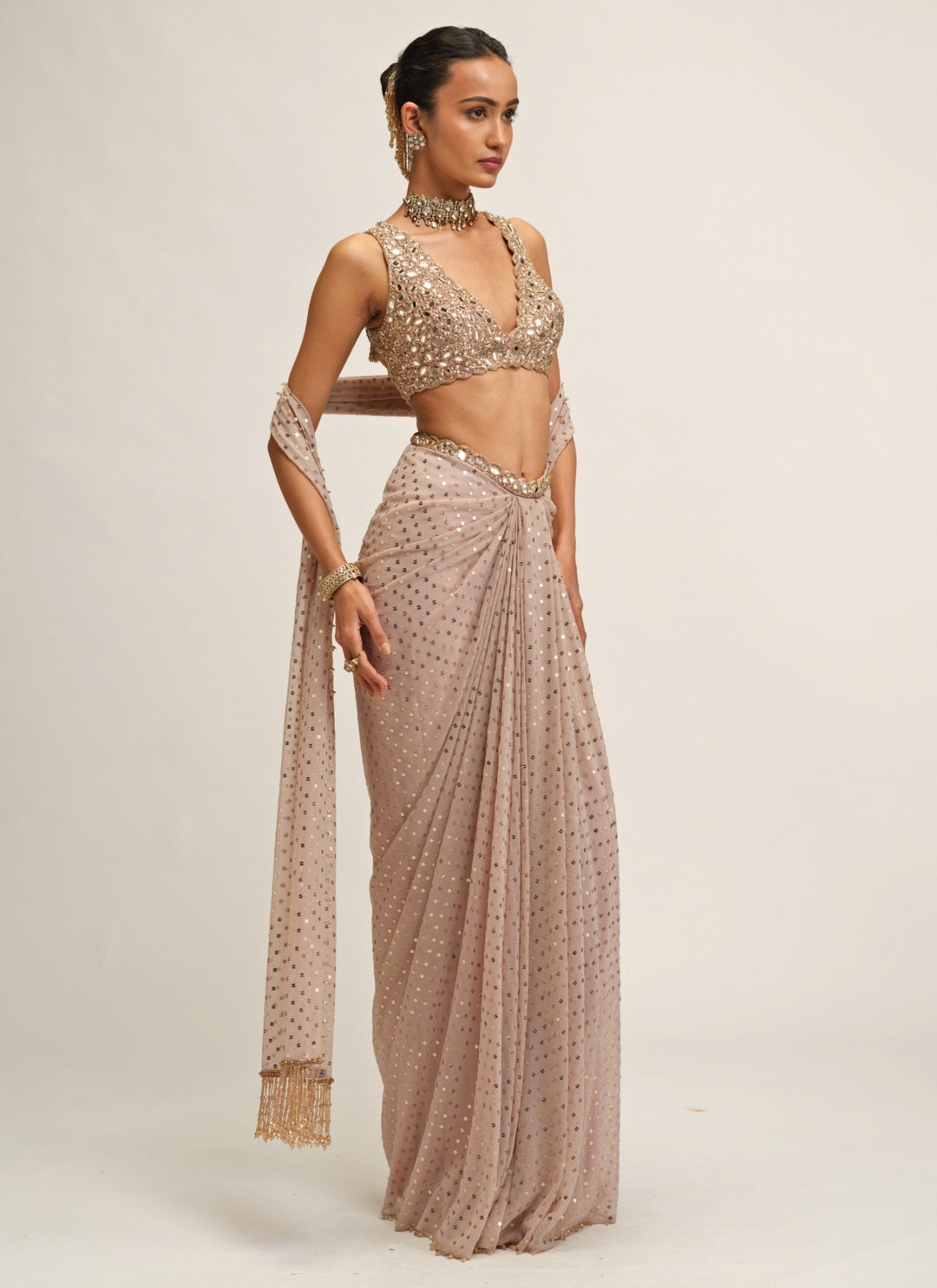 Ash Pink Georgette Draped Skirt