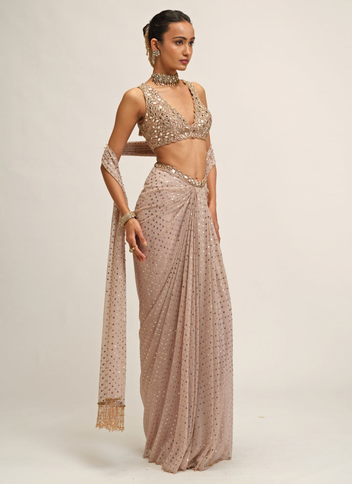 Ash Pink Georgette Draped Skirt
