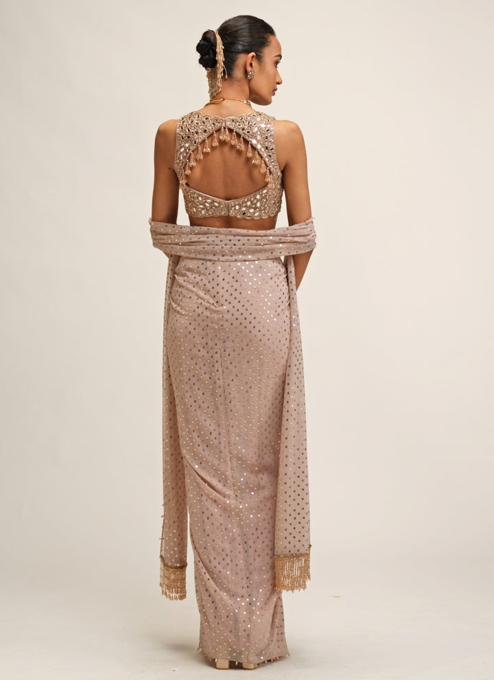 Ash Pink Georgette Draped Skirt