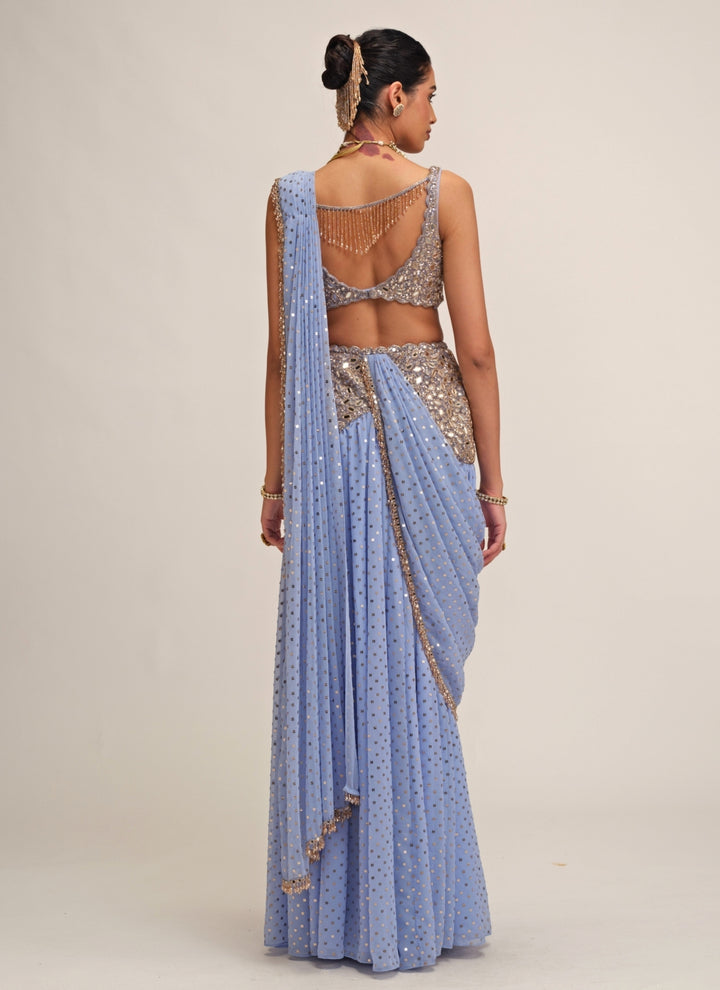 Dew Blue Georgette Pre-Draped Saree