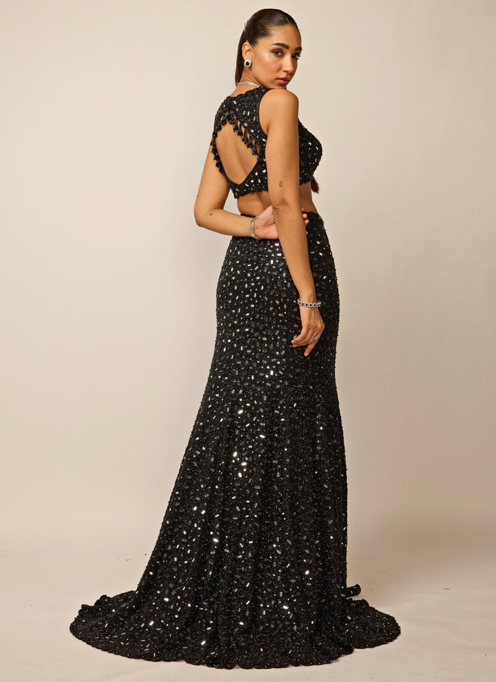 Black Soft Net Mermaid Lehenga Set