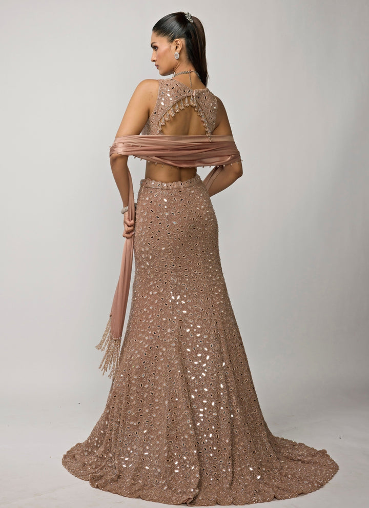 Copper Brown Soft Net Mermaid Lehenga Set