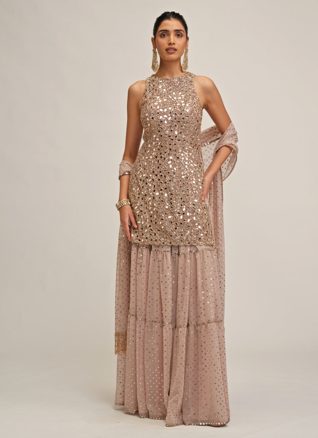 Ash Pink Georgette Kurta Sharara