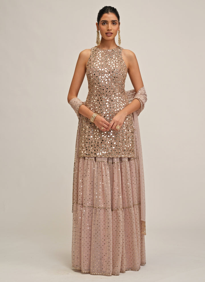 Ash Pink Georgette Kurta Sharara