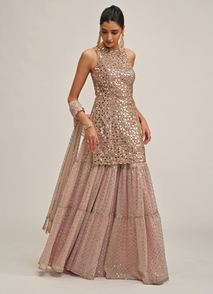 Ash Pink Georgette Kurta Sharara