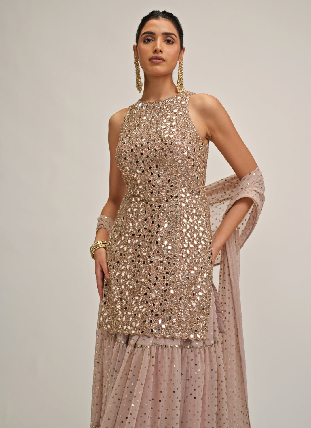 Ash Pink Georgette Kurta Sharara