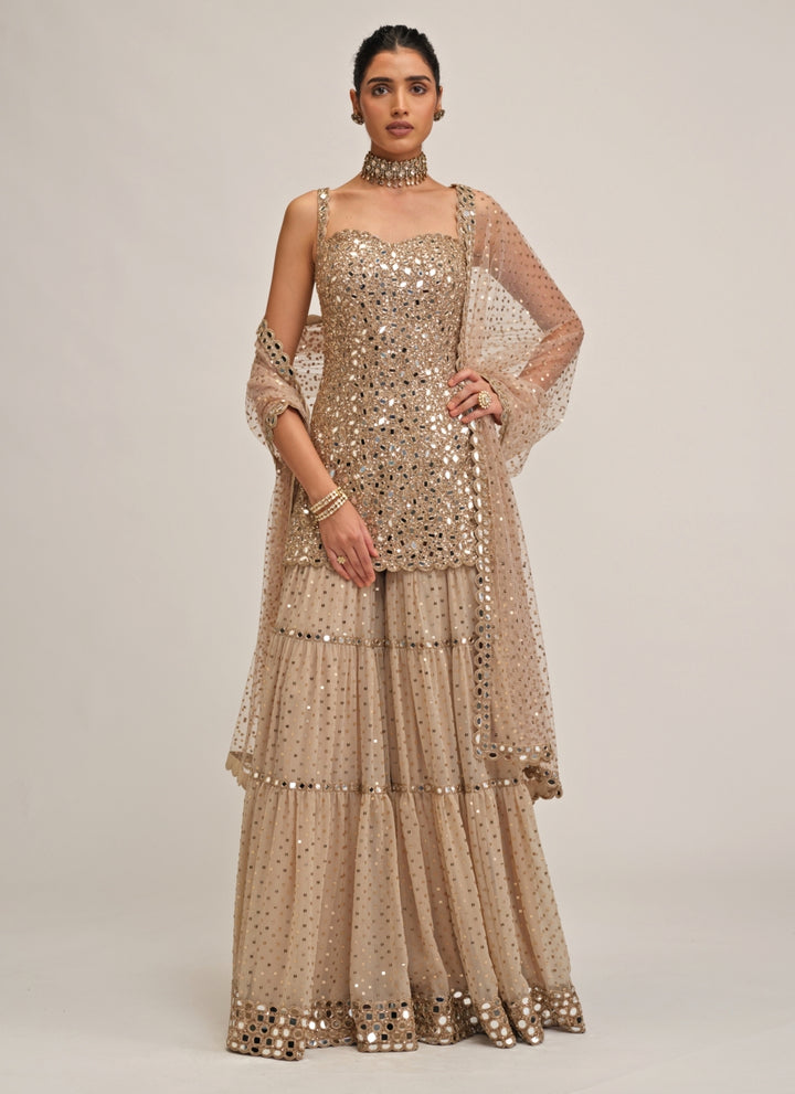 Beige Gold Georgette Kurta Sharara