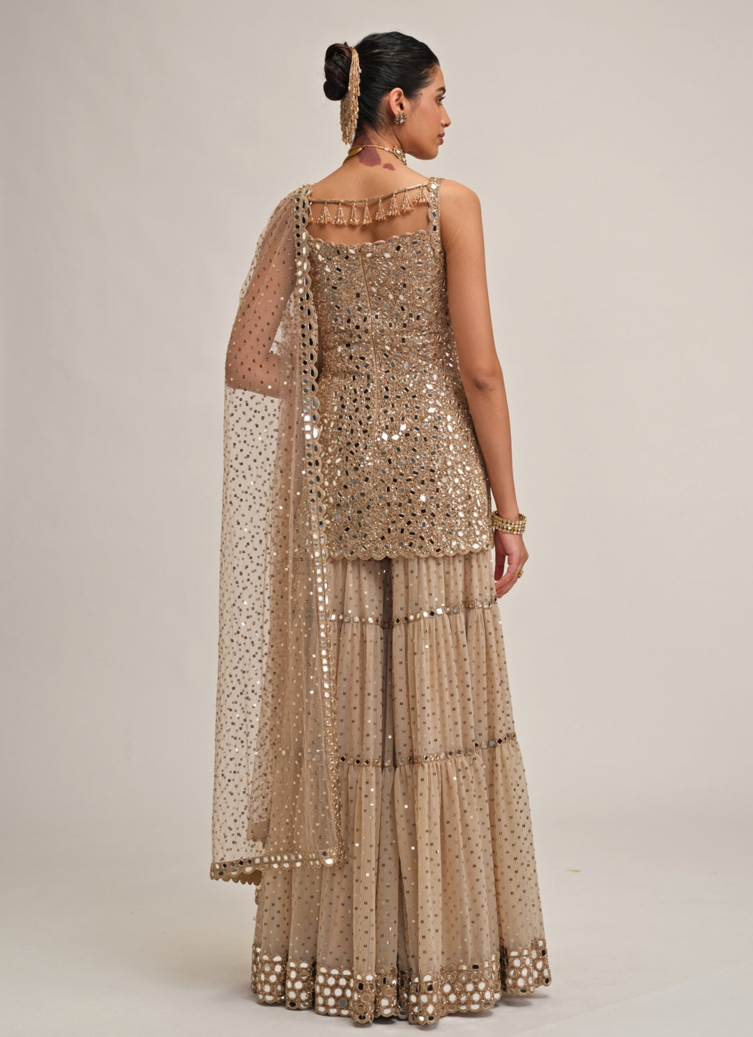 Beige Gold Georgette Kurta Sharara