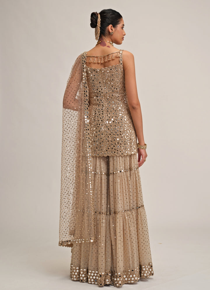 Beige Gold Georgette Kurta Sharara