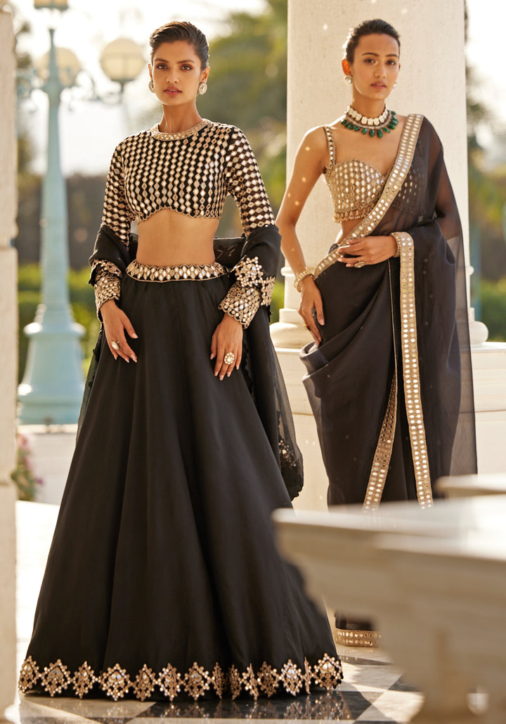 Black Organza Lehenga With Embroidered Full Sleeves Blouse