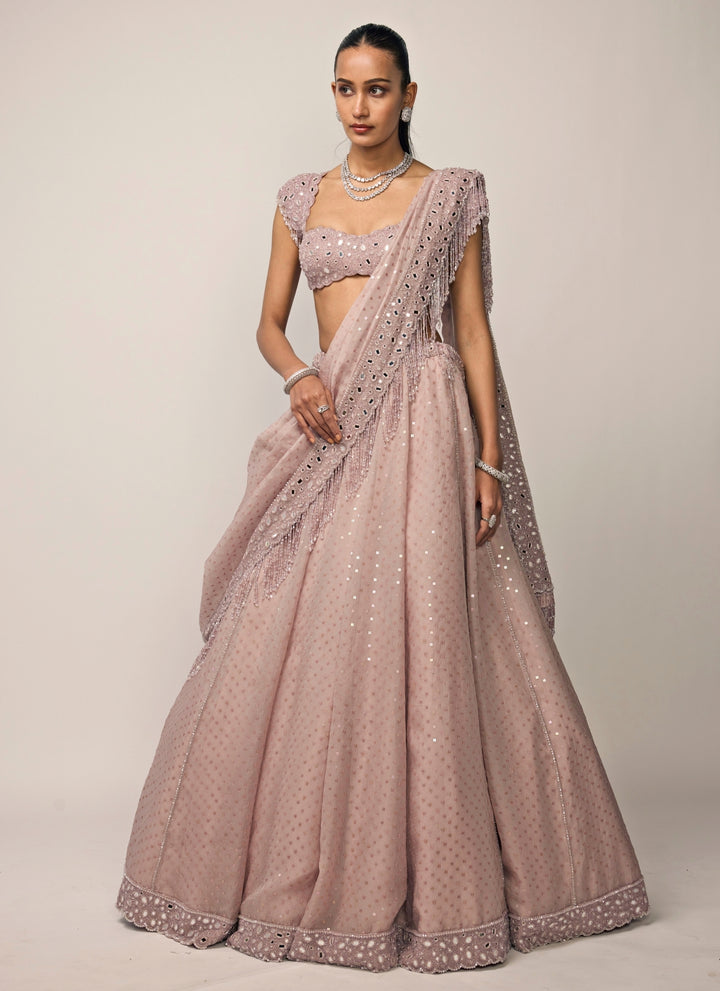 Ash Pink Organza Lehenga Set