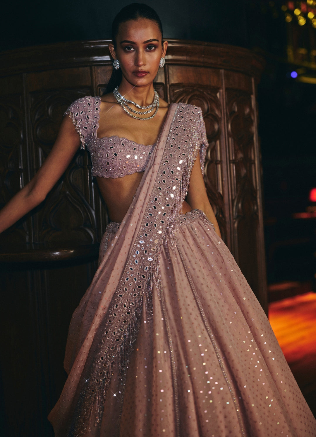 Ash Pink Organza Lehenga Set