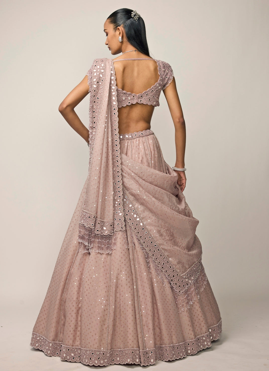Ash Pink Organza Lehenga Set