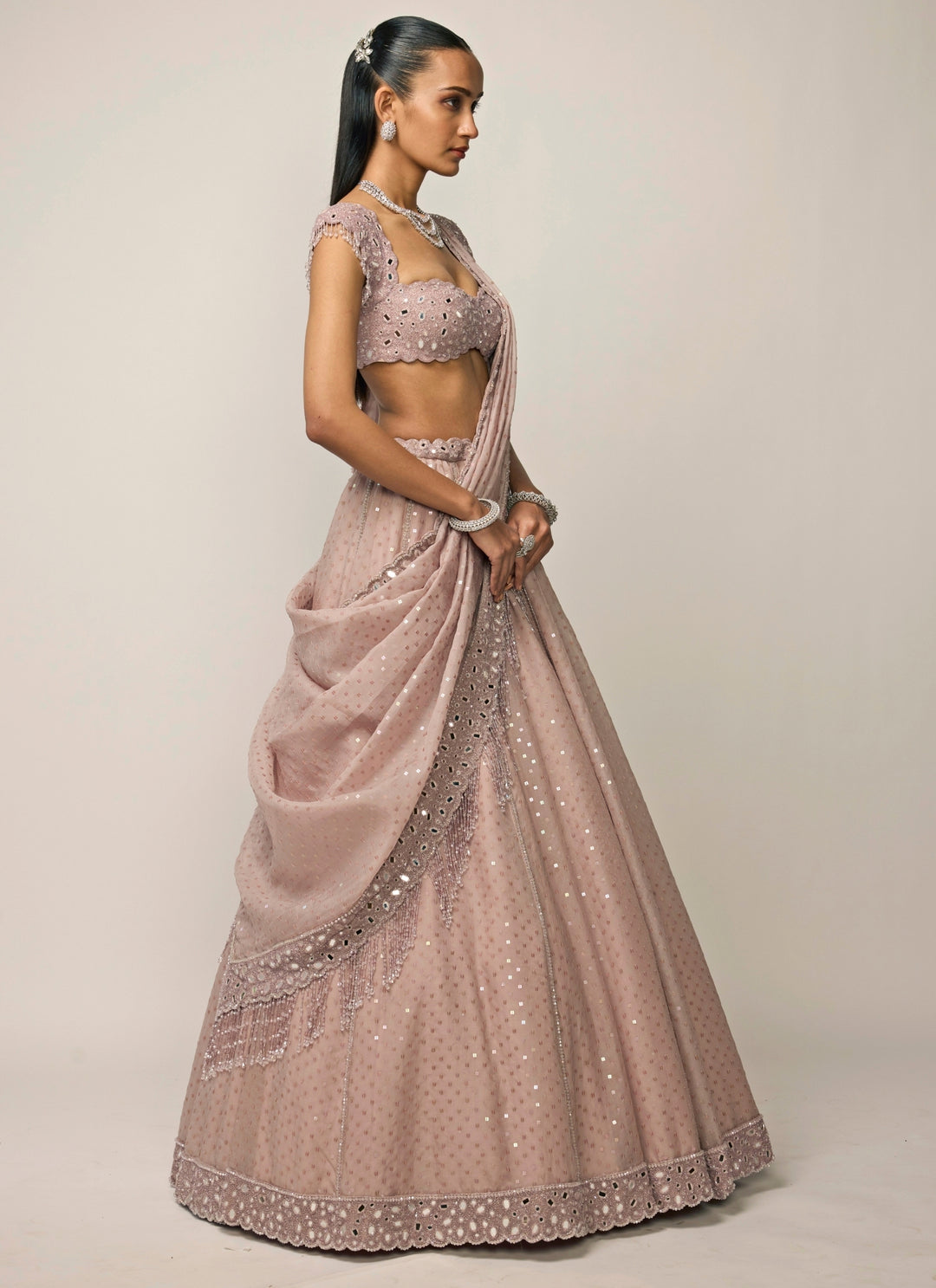 Ash Pink Organza Lehenga Set