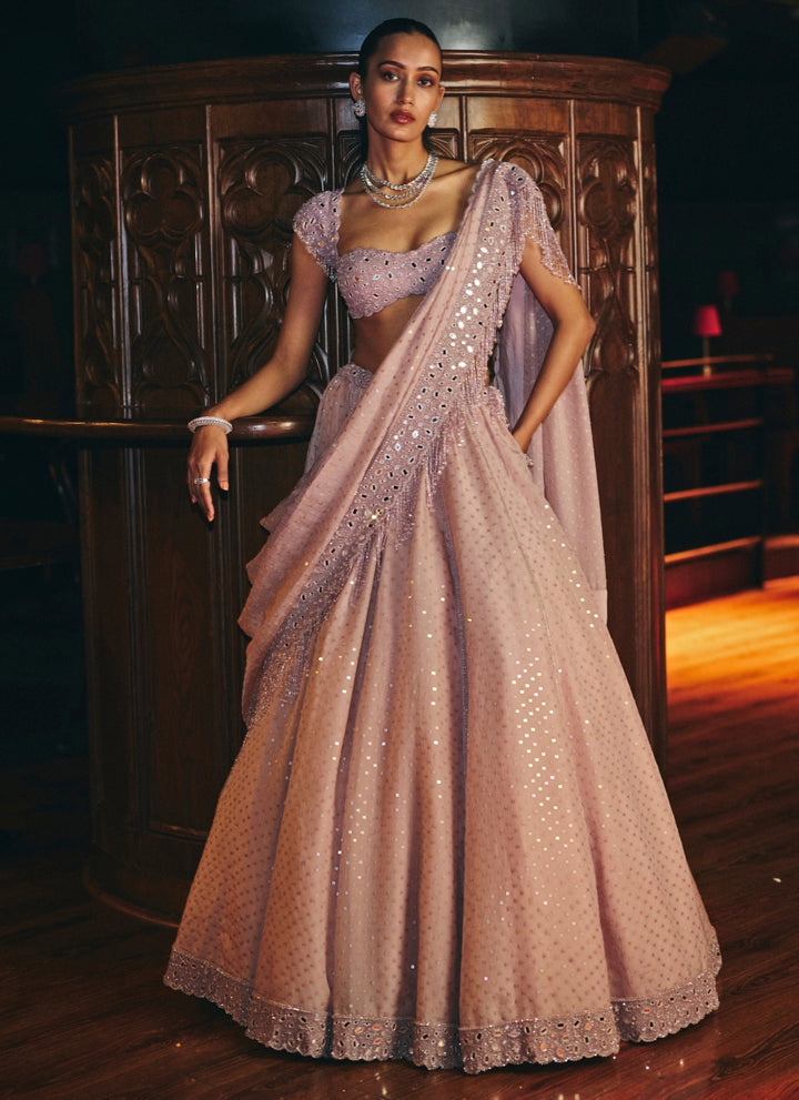 Ash Pink Organza Lehenga Set