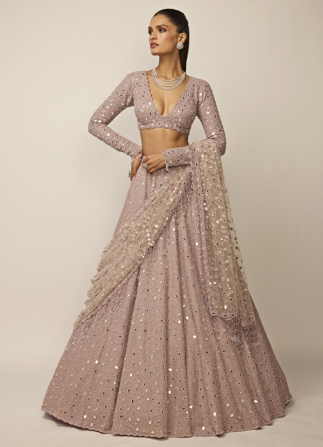 Ash Pink Crepe Lehenga Set