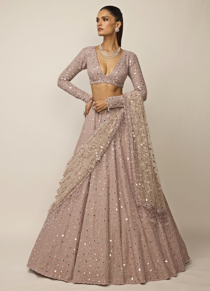 Ash Pink Crepe Lehenga Set