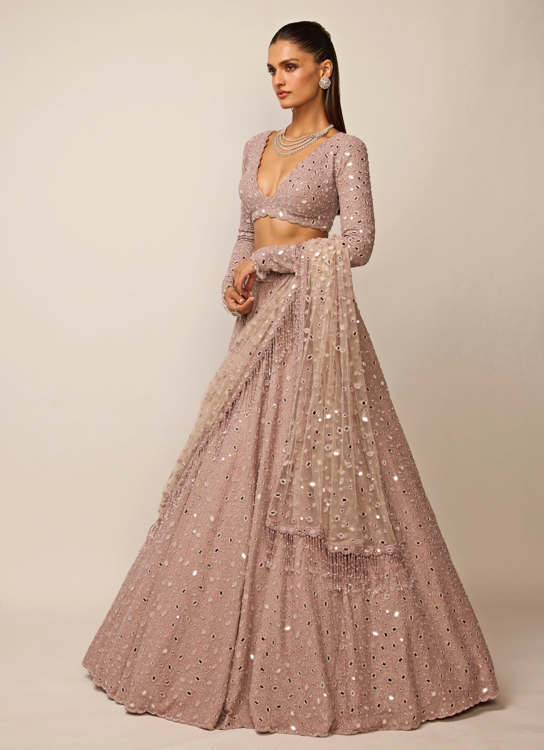 Ash Pink Crepe Lehenga Set