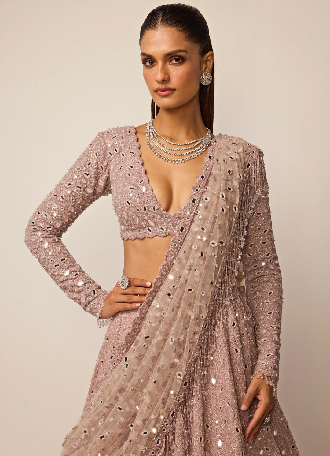 Ash Pink Crepe Lehenga Set