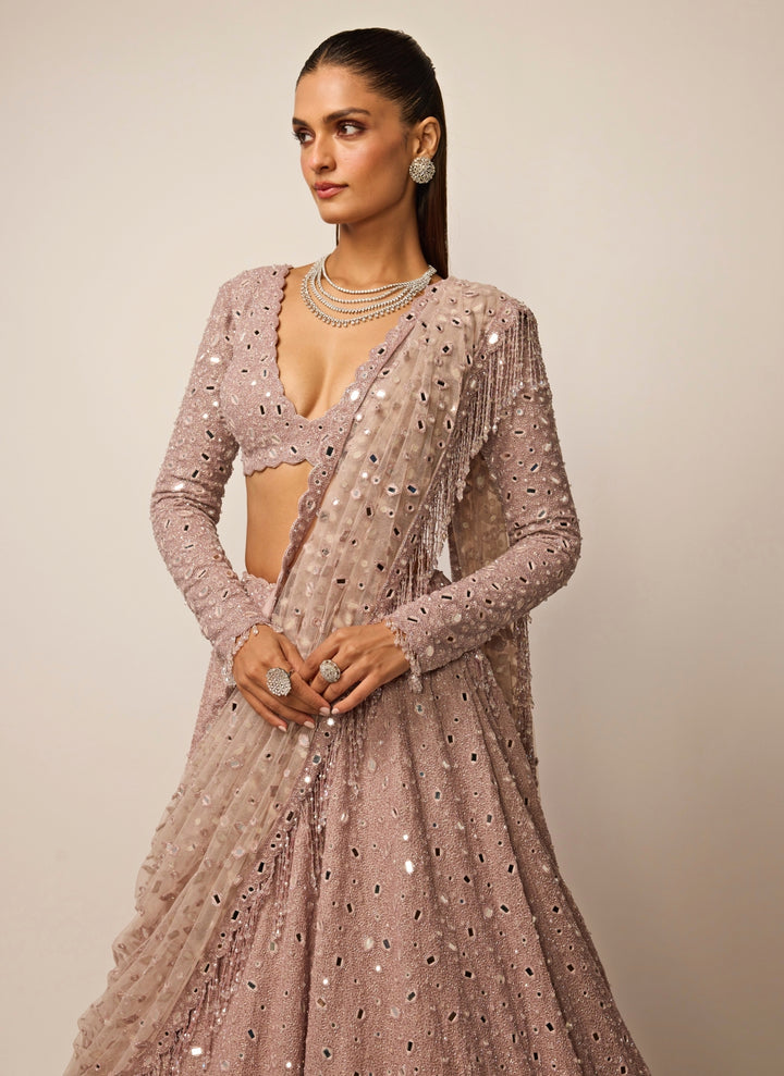 Ash Pink Crepe Lehenga Set