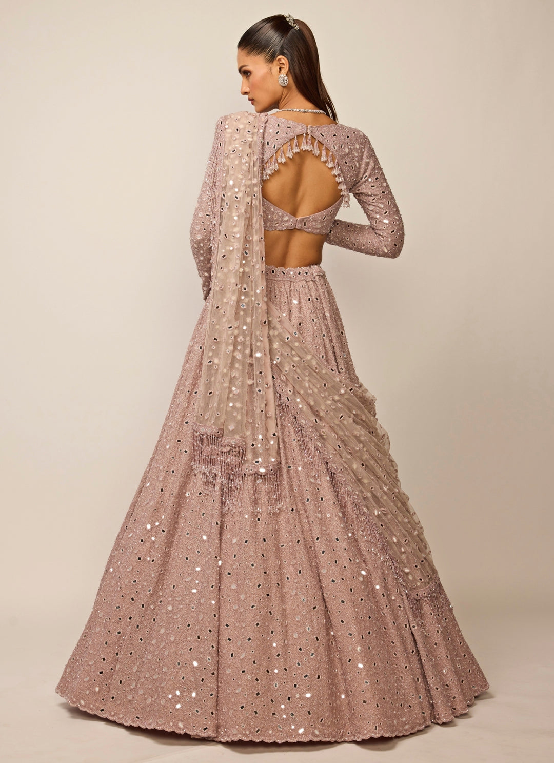 Ash Pink Crepe Lehenga Set