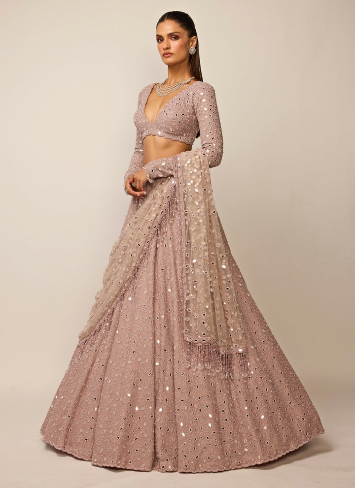 Ash Pink Crepe Lehenga Set