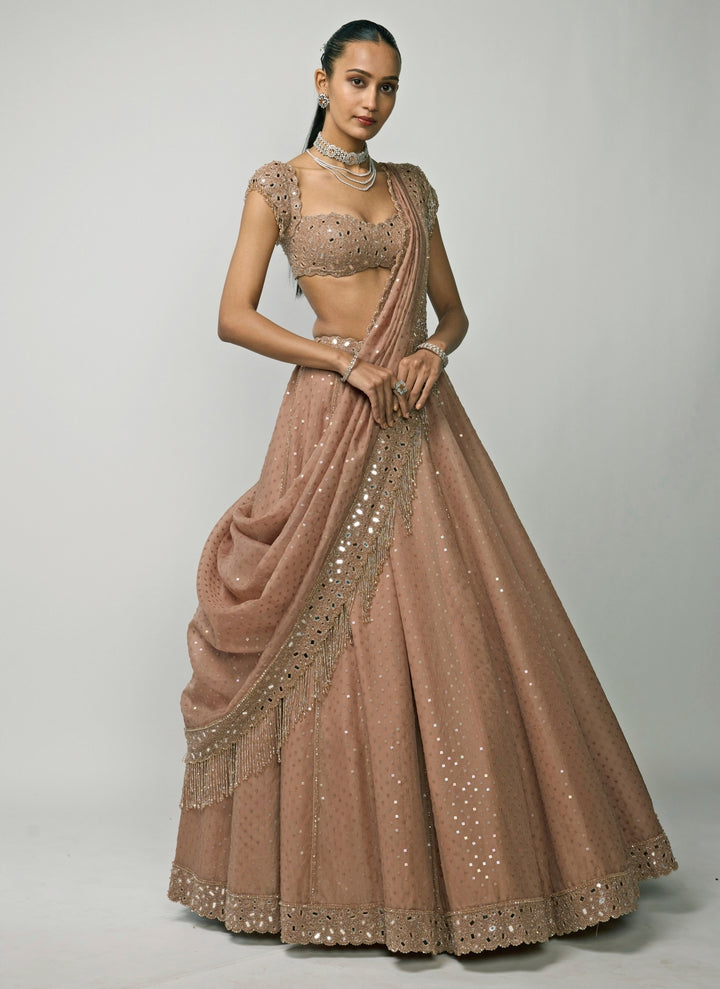 Copper Brown Organza Lehenga Set