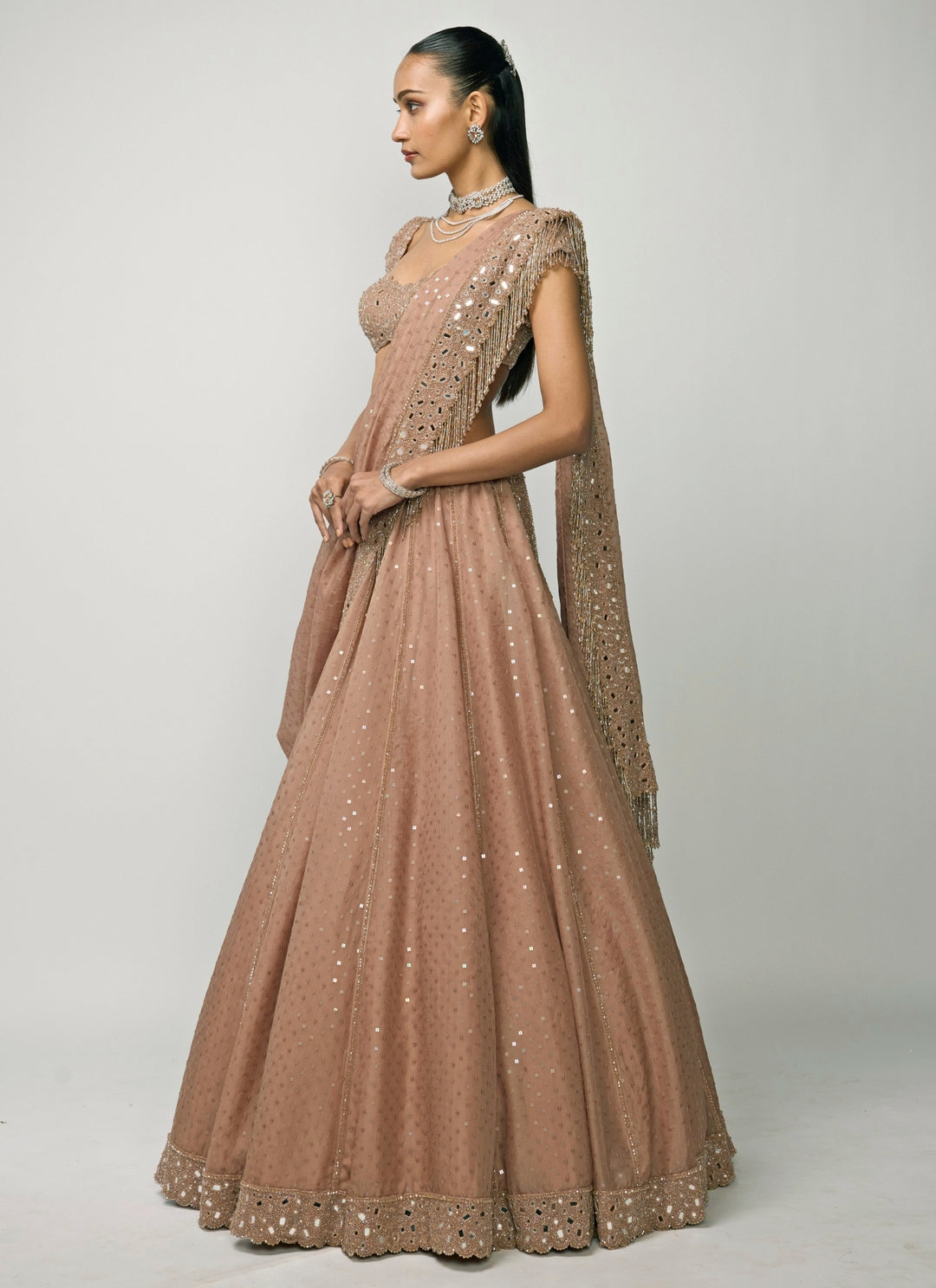 Copper Brown Organza Lehenga Set