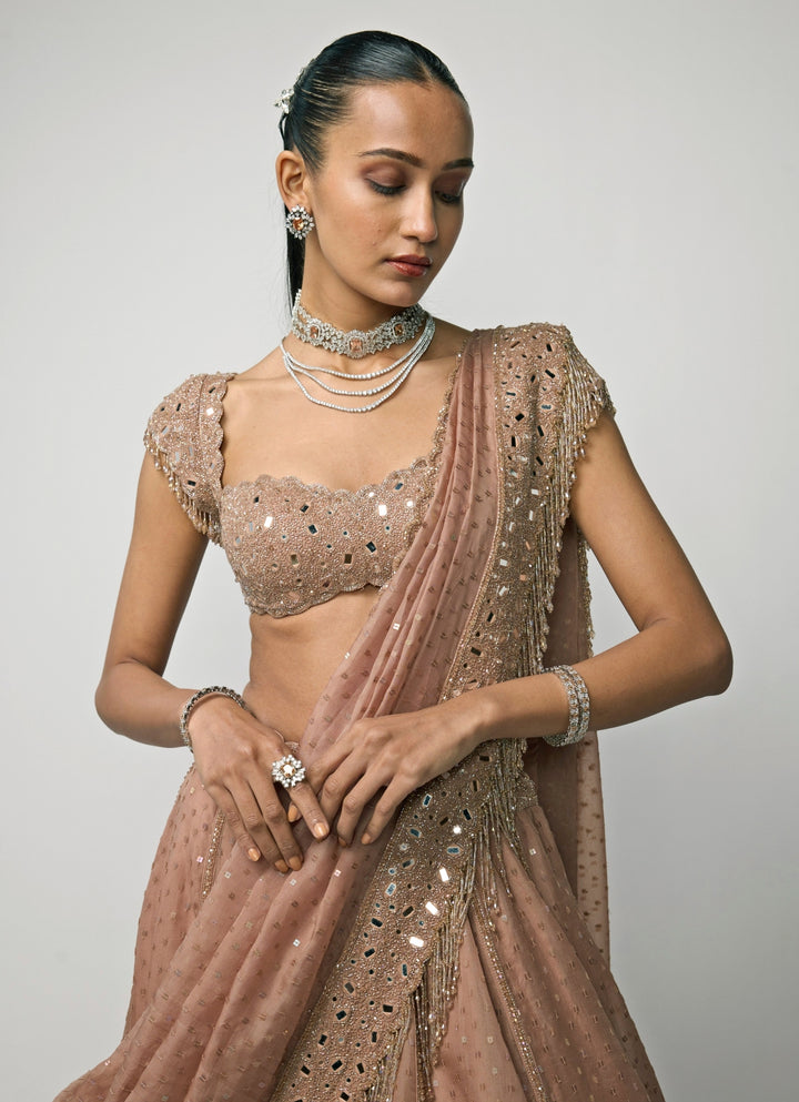 Copper Brown Organza Lehenga Set