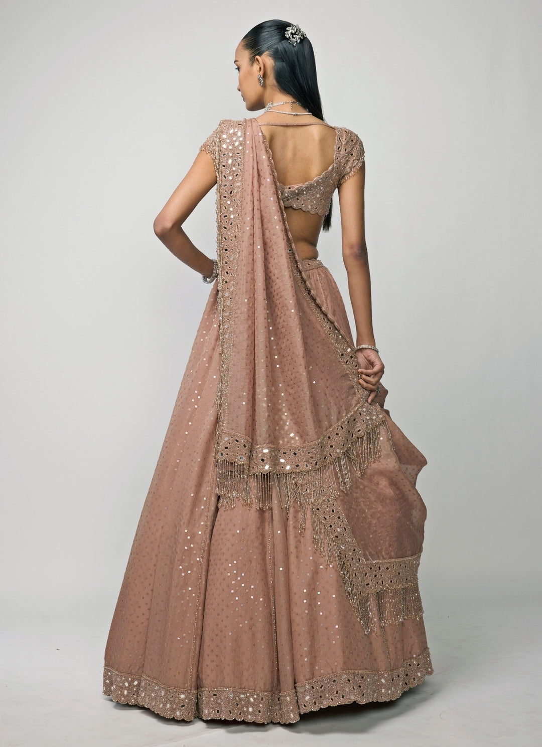 Copper Brown Organza Lehenga Set