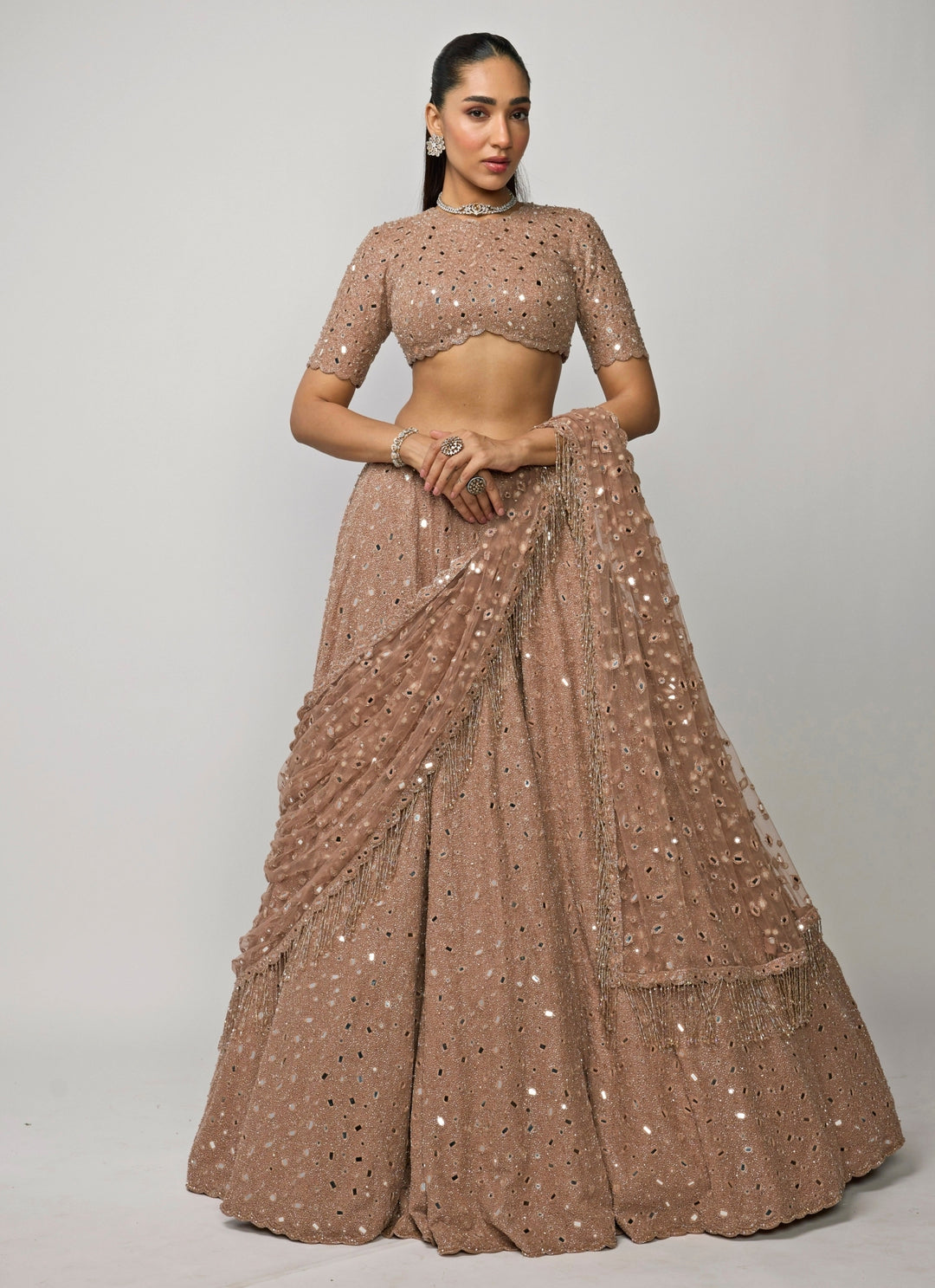 Copper Brown Crepe Lehenga Set